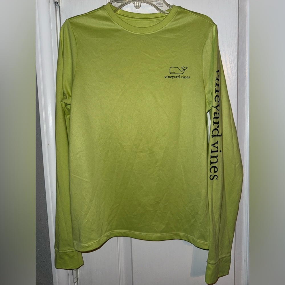 Vineyard Vines Boys Neon Green Long Sleeve Whale Shirt Size L